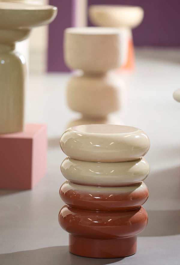 Mirogi Cream & Dark Orange Metal Round Side Table
