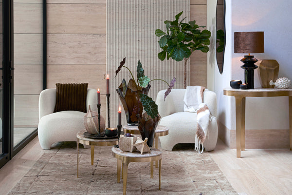 Giulio Taupe Marble & Antique Bronze Side Table