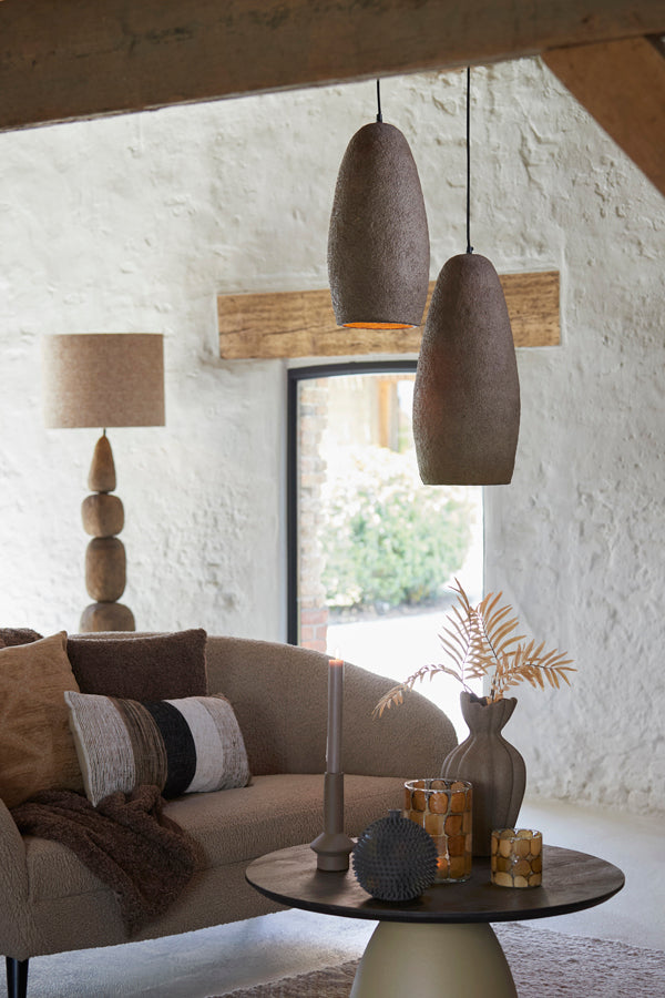 Divala Antique Dark Terracotta Papier Mâché Pendant Light 26cm