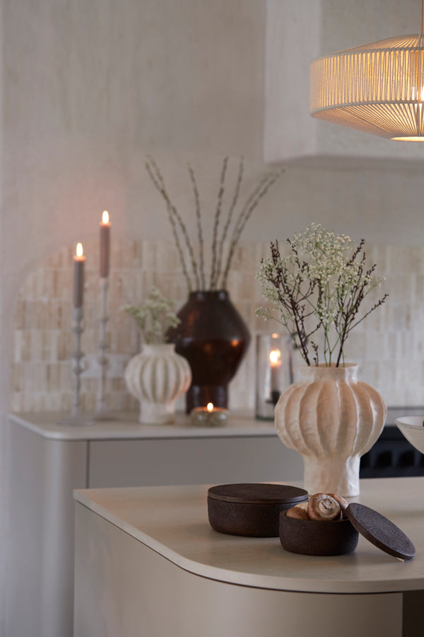 Hakone Cream Ribbed Ceramic Vase