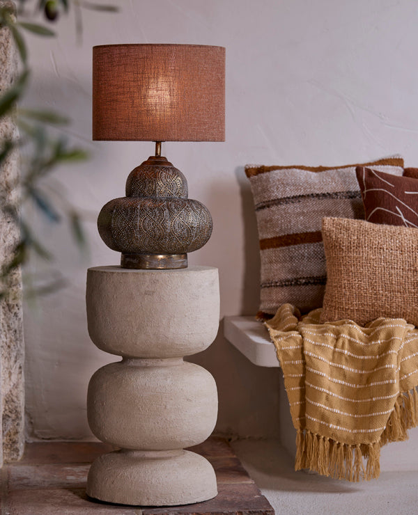 Jalon Beige Papier Mâché Round Side Table