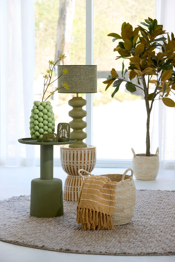 Finca Gloss Cream & Brown Patterned Ceramic Round Side Table