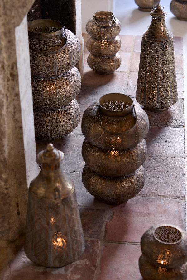 Kaito Brown Gold Metal Hurricane Candle Holder 34cm
