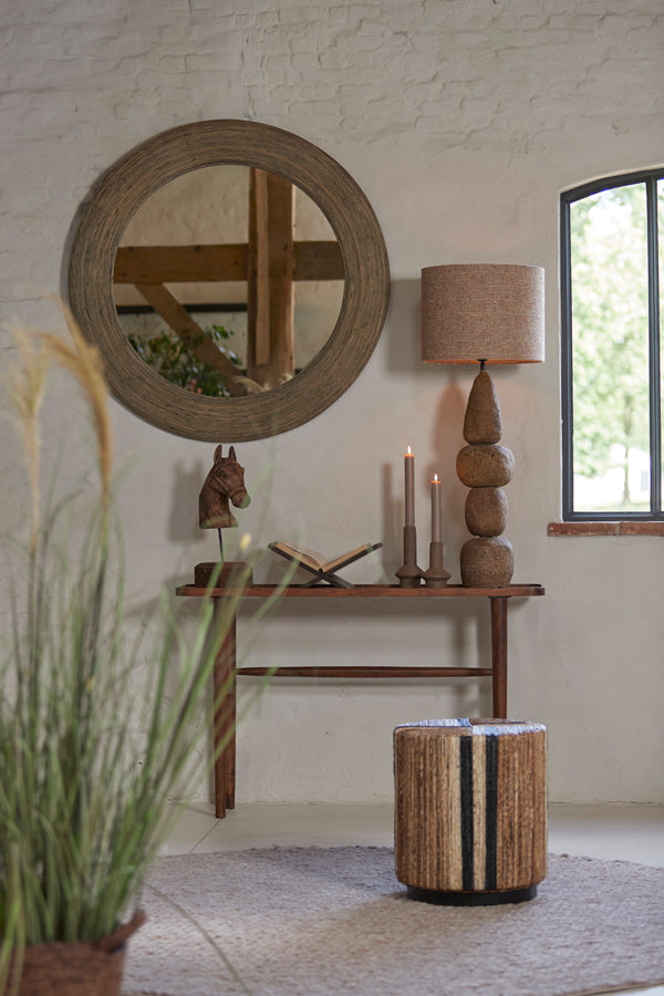 Piedre Brown Rattan Round Wall Mirror 109.5cm