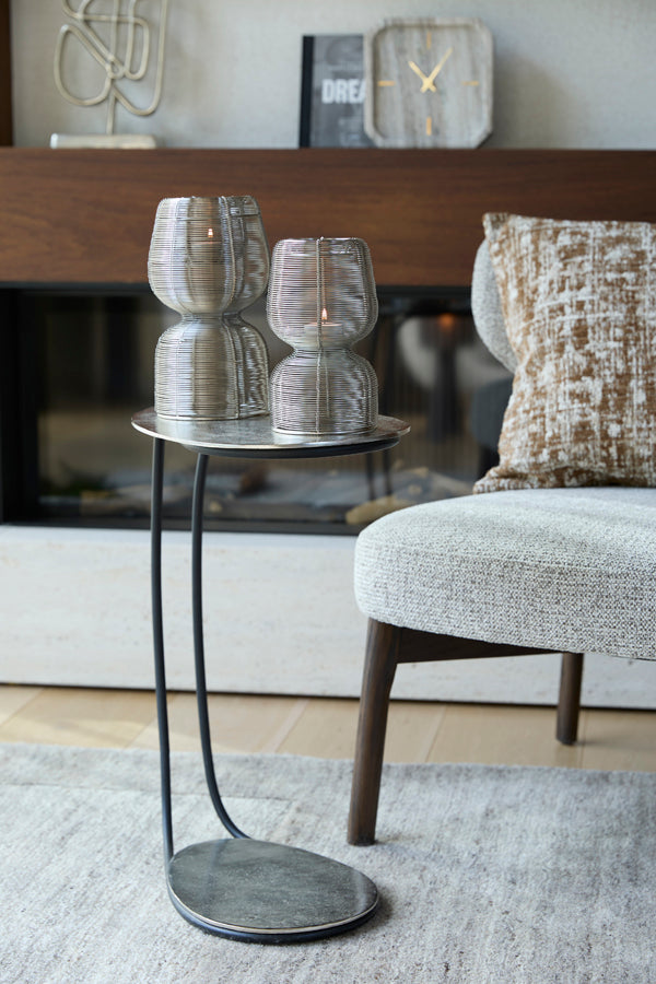 Marsh Raw Nickel & Black Metal Oval Side Table