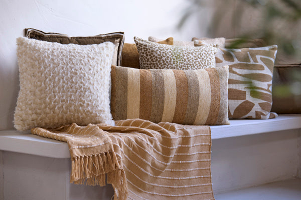 Peoria Ochre Yellow & Cream Abstract Feather Filled Square Cushion 45x45cm