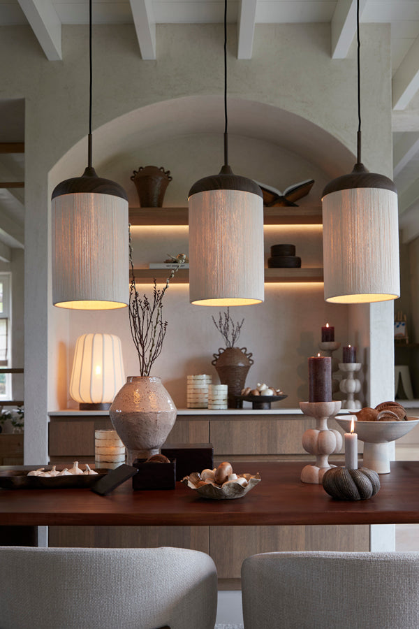 Dania Dark Brown Wood Effect & Cream Rope 3 Light Pendant Light 90cm