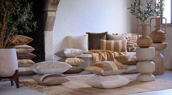 Baxley Olive Green Velvet & Natural Linen Square Cushion 45x45cm