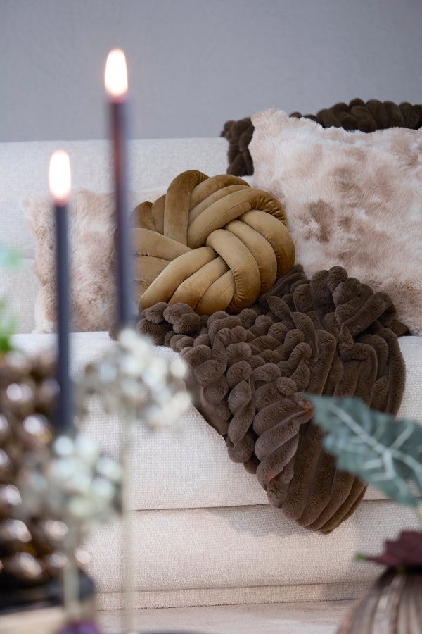 Knot Caramel Velvet Round Knotted Cushion 33x33cm