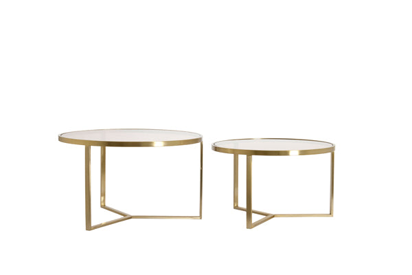 Serelle Set of 2 Light Gold & Brown Glass Round Coffee Tables Nest