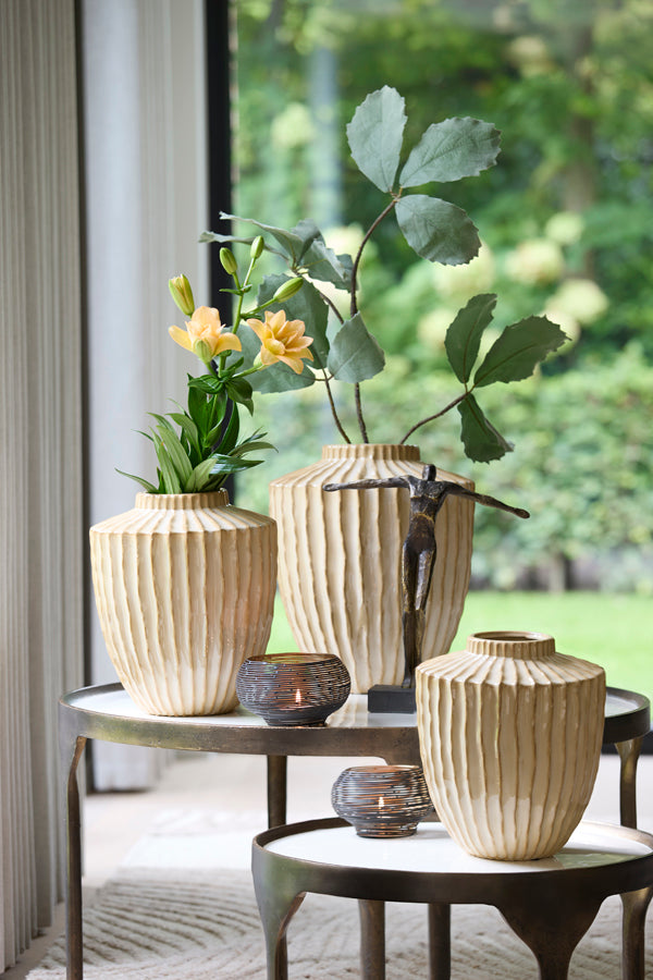 Talea Sand/Beige Ribbed Ceramic Vase 28cm