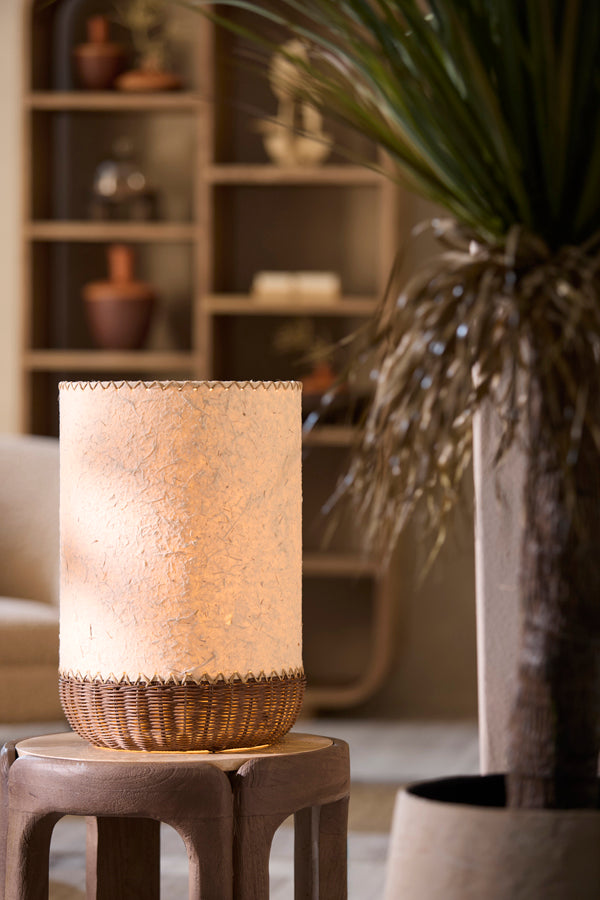 Tio Beige Paper & Dark Brown Rattan Table Lamp 46cm