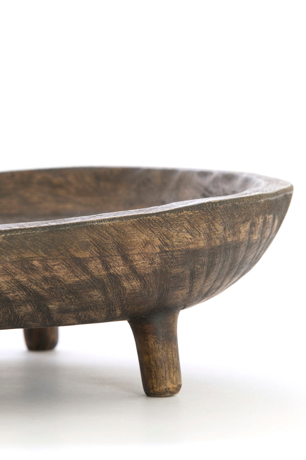 Aila Antique Brown Mango Wood Decorative Bowl on Stand 45cm