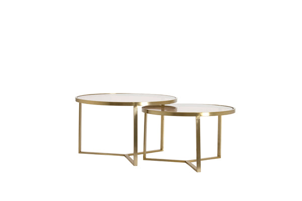 Serelle Set of 2 Light Gold & Brown Glass Round Coffee Tables Nest