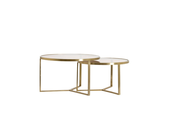 Serelle Set of 2 Light Gold & Brown Glass Round Coffee Tables Nest