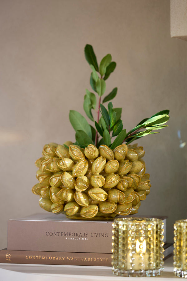 Anabela Olive Green/Brown Ceramic Vase 15cm