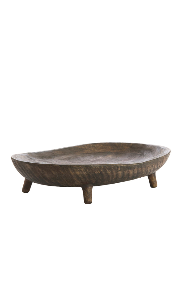 Aila Antique Brown Mango Wood Decorative Bowl on Stand 45cm