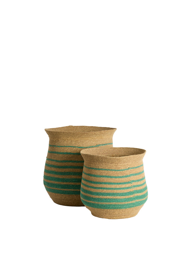 Rutja Set of 2 Natural & Turquoise Seagrass Storage Baskets