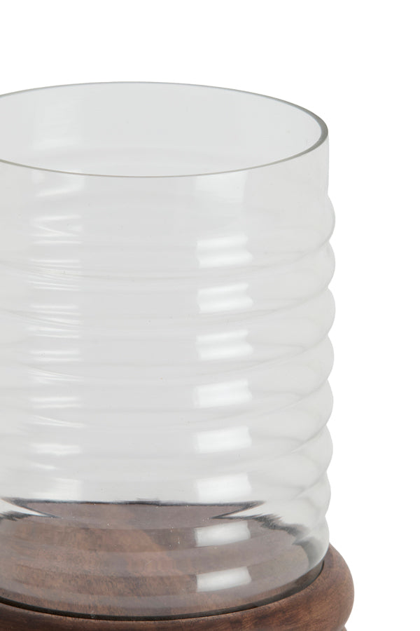 Malda Brown Mango Wood & Glass Hurricane Candle Holder 34.5cm