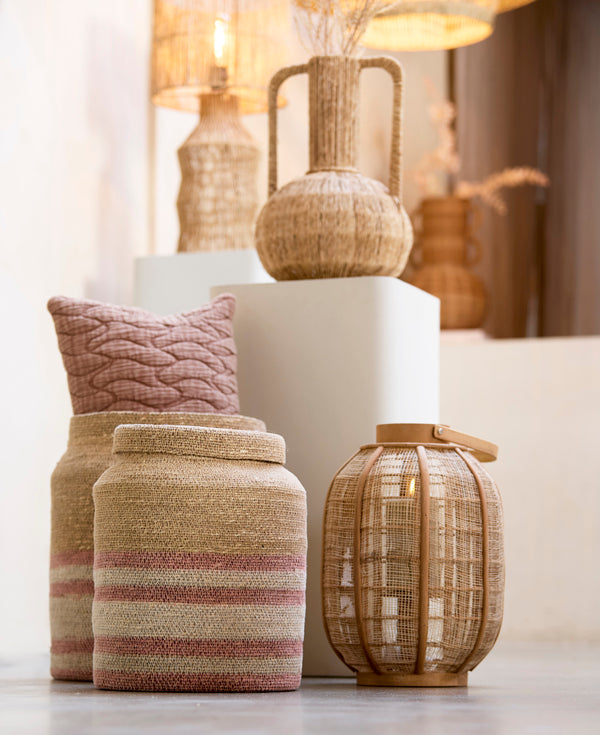 Betania Set of 2 Natural & Light Pink Seagrass Storage Baskets