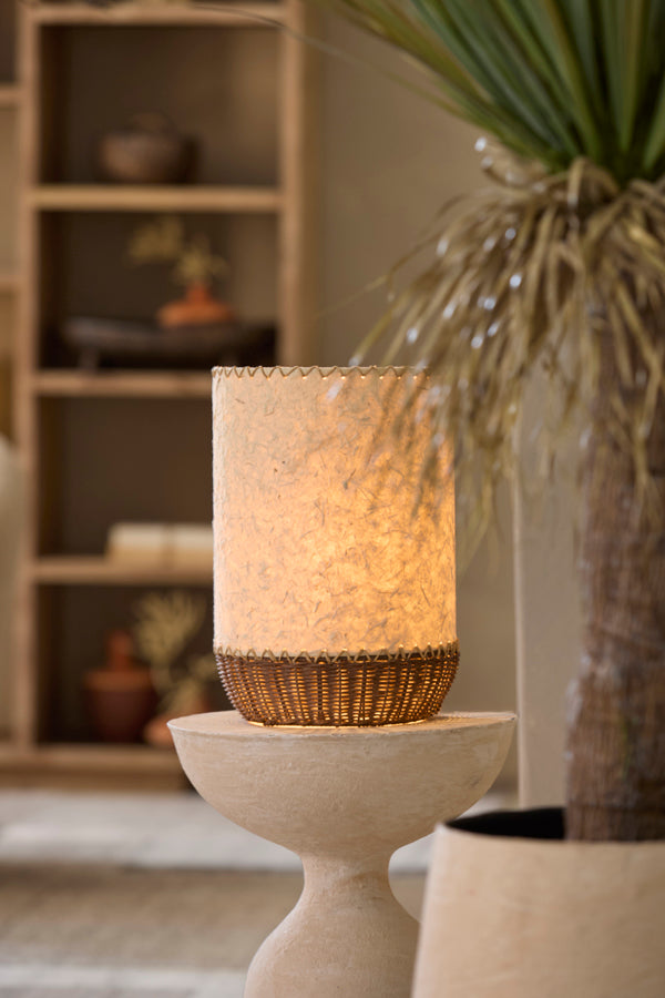 Tio Beige Paper & Dark Brown Rattan Table Lamp 36cm