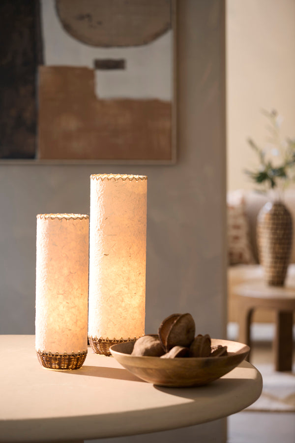 Tio Beige Paper & Dark Brown Rattan Table Lamp 40cm
