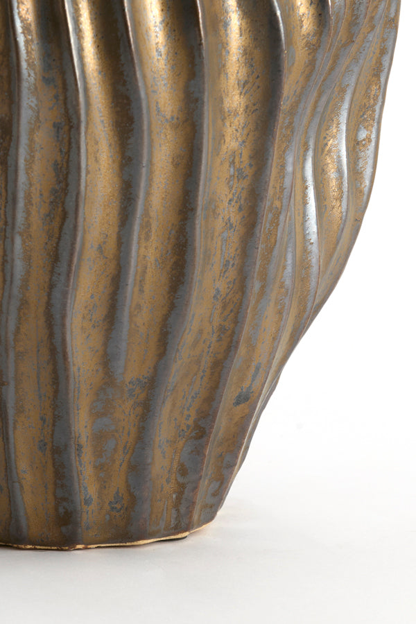 Vechhia Antique Bronze Fluted Ceramic Vase Large