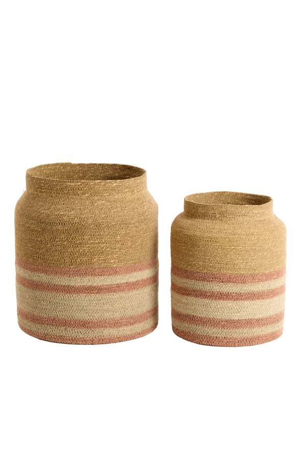 Betania Set of 2 Natural & Light Pink Seagrass Storage Baskets
