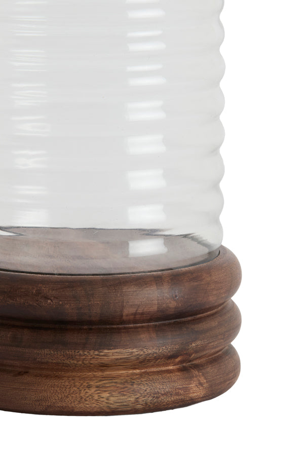 Malda Brown Mango Wood & Glass Hurricane Candle Holder 34.5cm