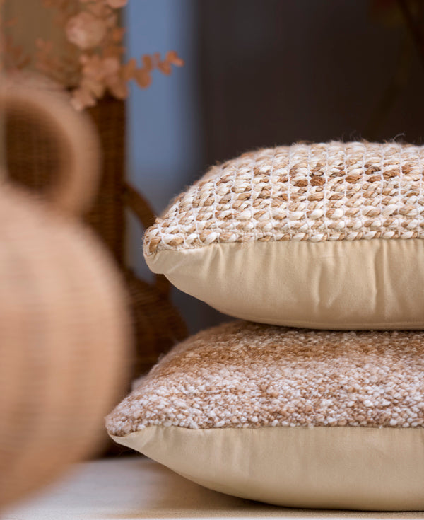 Jolita Natural/Brown Jute Woven Square Cushion 45x45cm