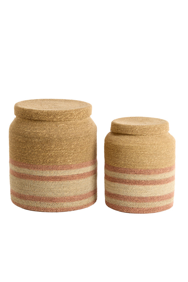 Betania Set of 2 Natural & Light Pink Seagrass Storage Baskets