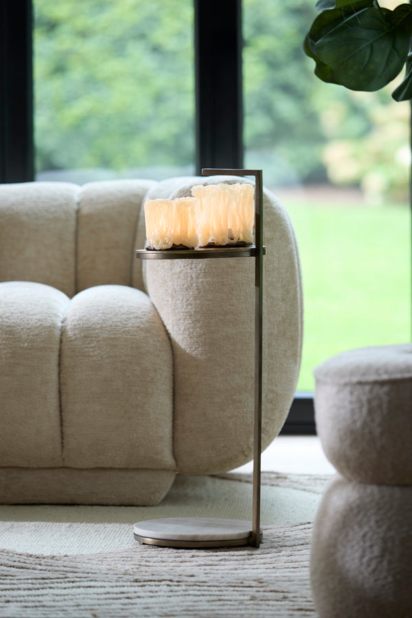 Leda Sand/Grey Marble & Brown Bronze Round Side Table