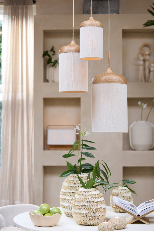 Dania Natural Wood Effect & Cream Rope Pendant Light 16cm