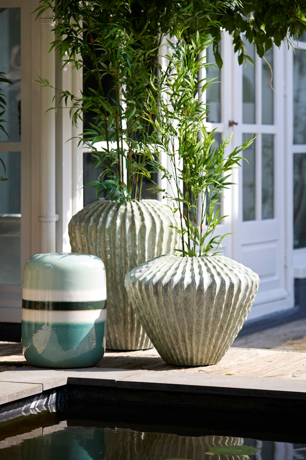Franca Green Striped Ceramic Round Side Table