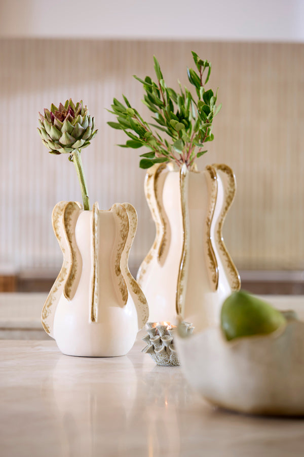 Magome Cream & Olive Green Ceramic Vase 34cm