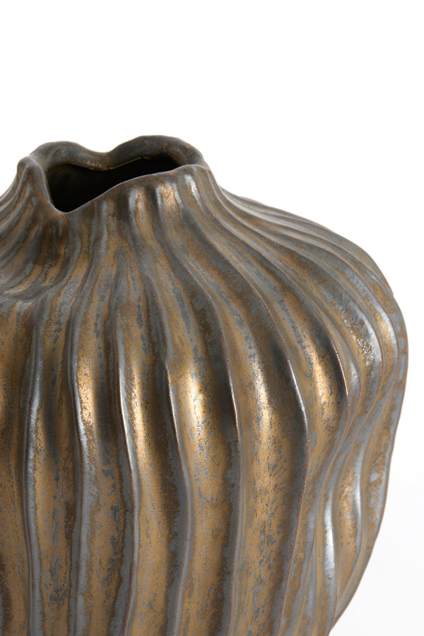Vechhia Antique Bronze Fluted Ceramic Vase Large