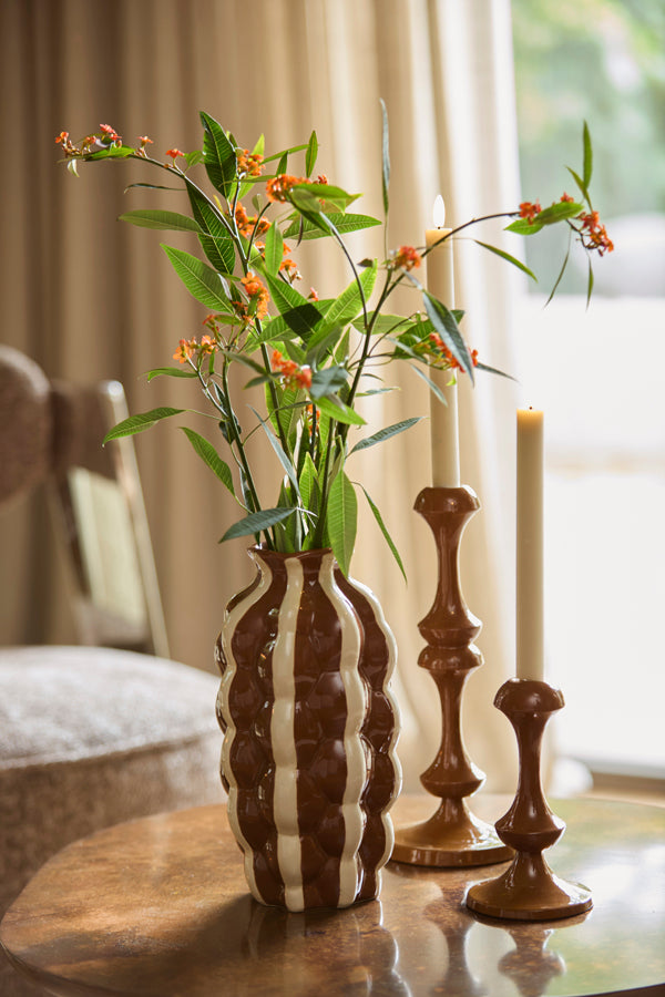 Zeneli Brown & Cream Wavy Ceramic Vase