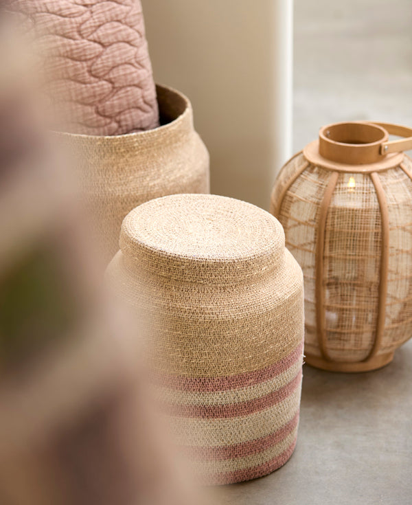 Betania Set of 2 Natural & Light Pink Seagrass Storage Baskets