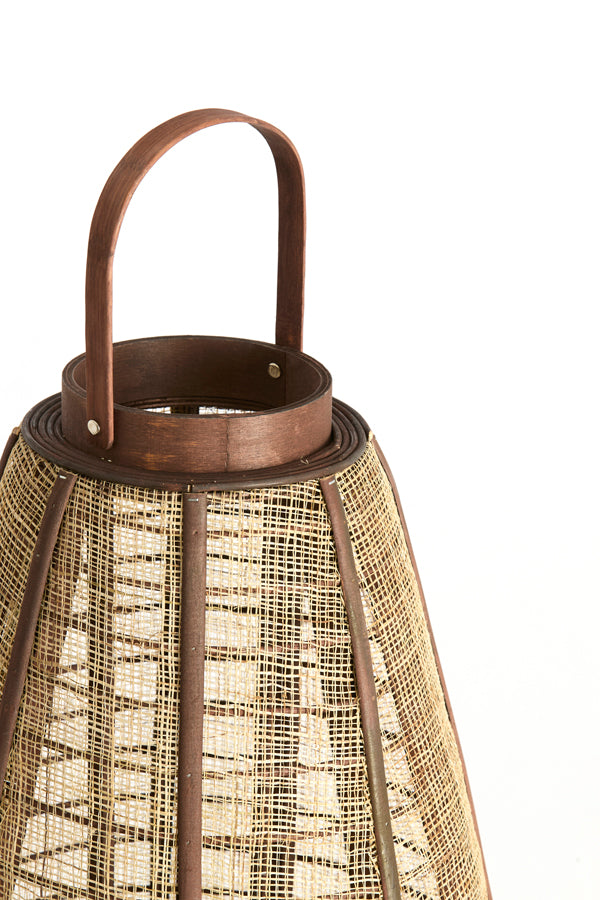 Linoa Brown Wood & Linen Hurricane Candle Holder 55.5cm