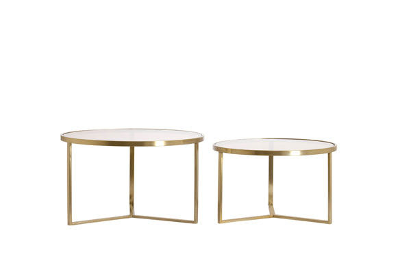 Serelle Set of 2 Light Gold & Brown Glass Round Coffee Tables Nest
