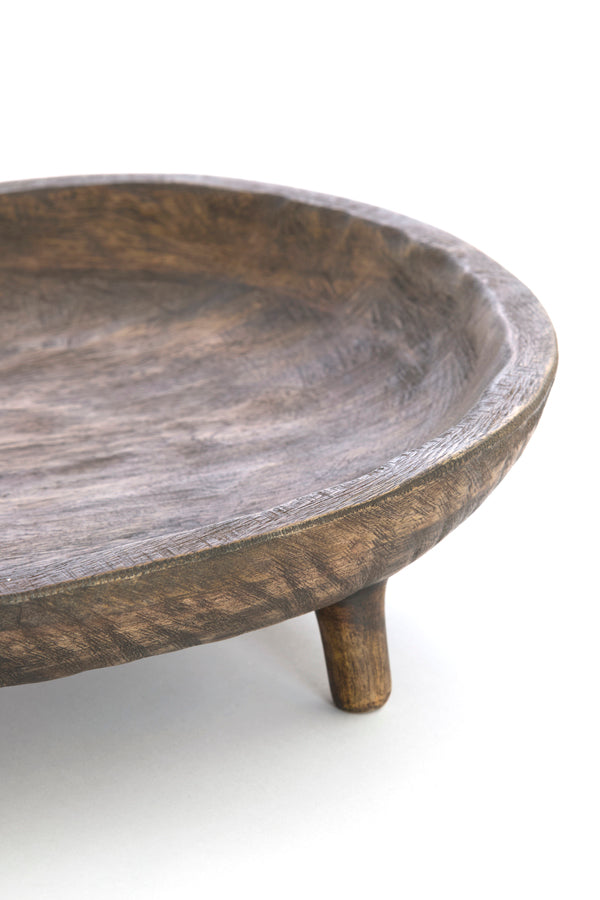 Aila Antique Brown Mango Wood Decorative Bowl on Stand 45cm