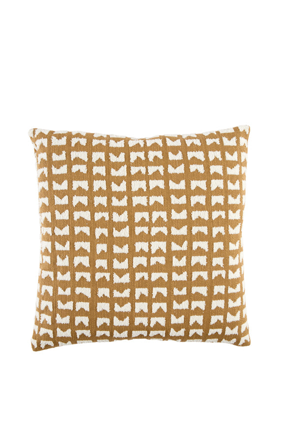 Sontra Mustard Yellow & Cream Geometric Feather Filled Square Cushion 45x45cm