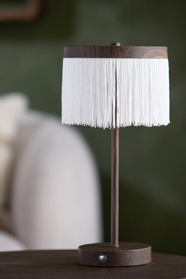 Diny Dark Brown Wood Effect & Cream LED Table Lamp
