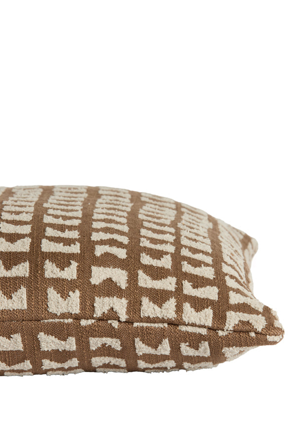 Sontra Dark Brown & Taupe Geometric Feather Filled Square Cushion 45x45cm