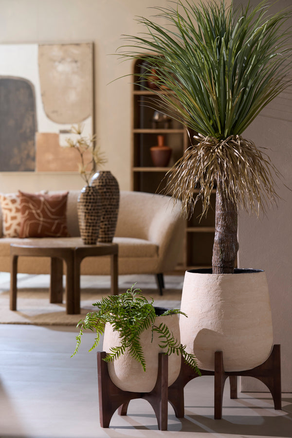 Karuna Wood & Beige Papier Mâché Decorative Planter on Stand 53cm
