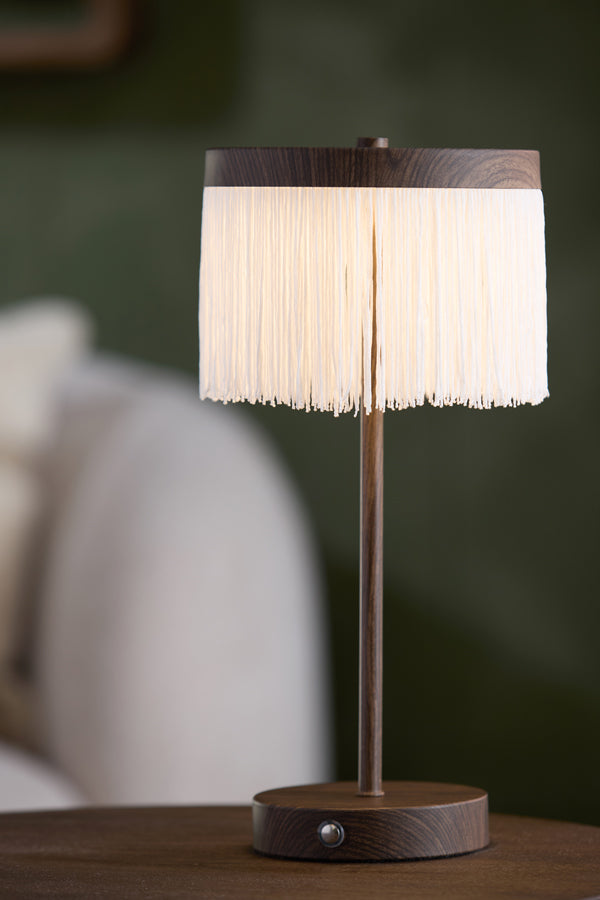 Diny Dark Brown Wood Effect & Cream LED Table Lamp