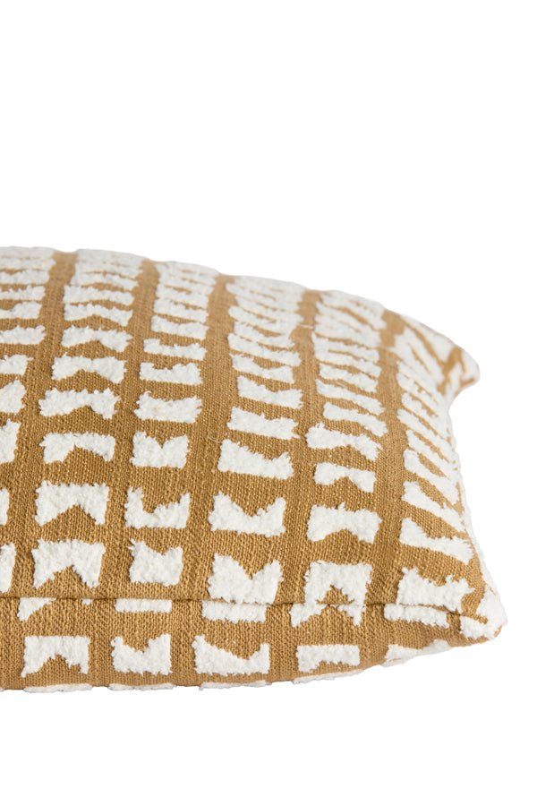 Sontra Mustard Yellow & Cream Geometric Feather Filled Square Cushion 45x45cm
