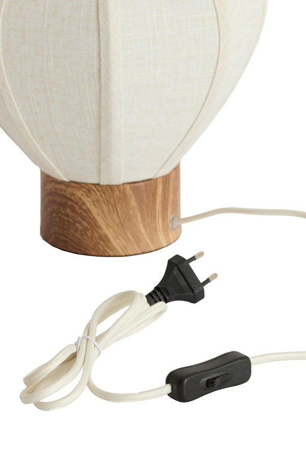 Kyzo Natural Wood Effect & Cream Linen Table Lamp 23.5cm