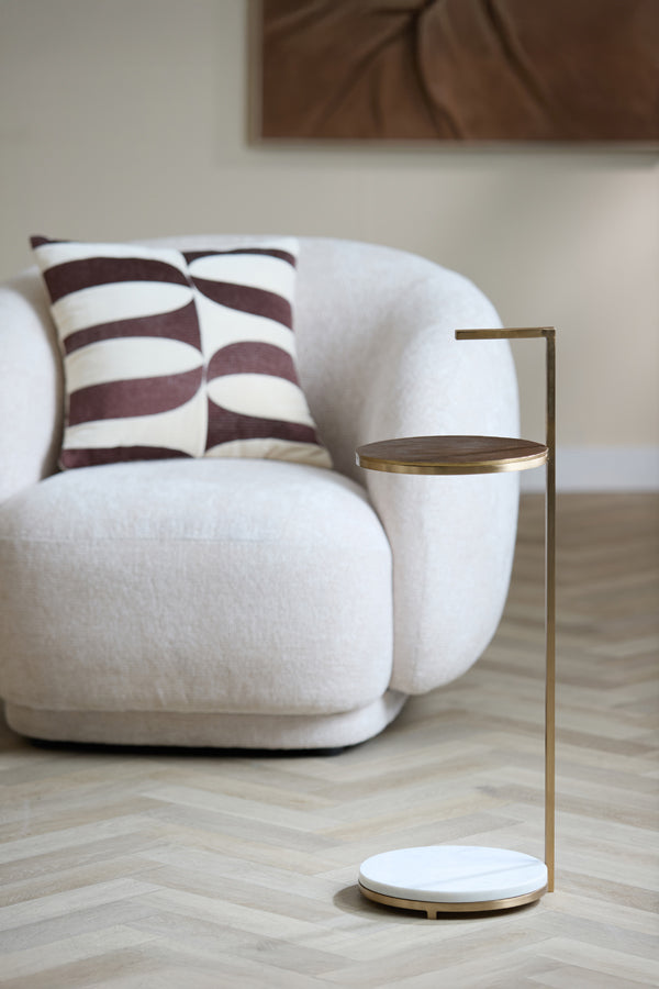 Leda White Marble & Antique Bronze Round Side Table