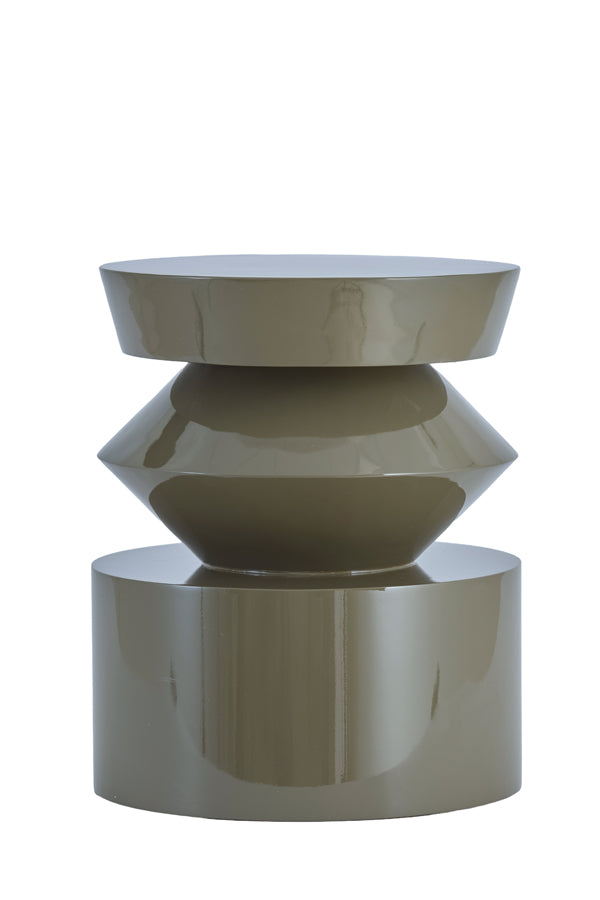 Dhoti Gloss Taupe Geometric Round Side Table